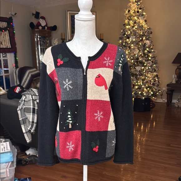 Croft & Barrow Multicolor Full Zip Reindeer Christmas Tree Knit Sweater Small - Picture 14 of 14